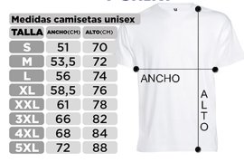 1 ADULTO MEDIDAS DE NUESTRAS CAMISETAS UNISEX